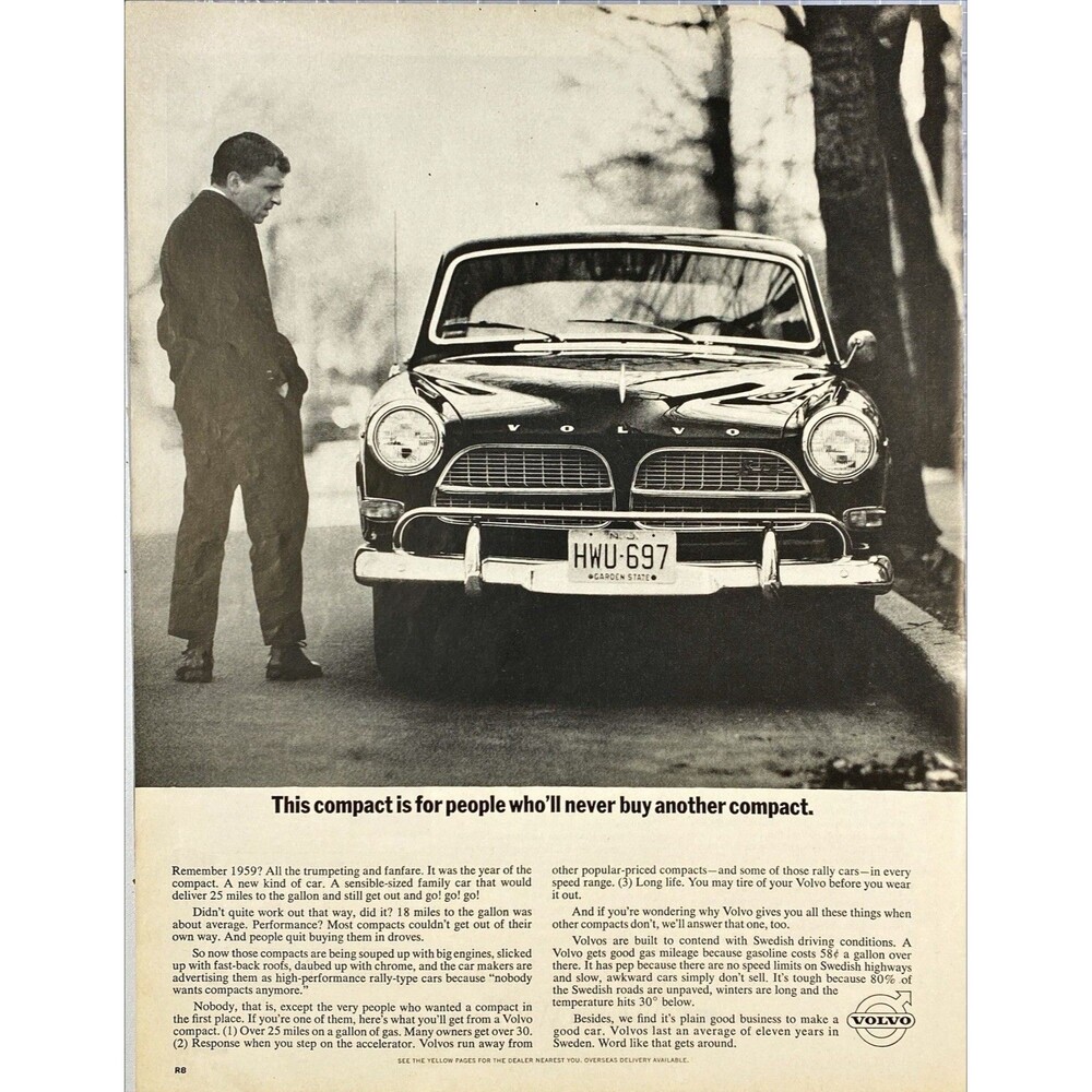 Volvo Compact Sedan "Sensible-sized Family Car" Vintage Print Ad 1964
